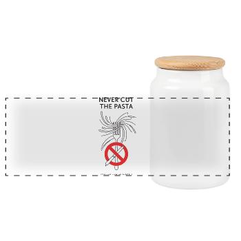 Never cut pasta - Panoramic Cookie Jar with Wooden Lid - white - Front