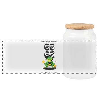 Frog Player Level Up - Panoramic Cookie Jar with Wooden Lid - white - Front