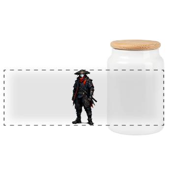 Samouraï de l’ombre avec une écharpe rouge - Boîte à biscuits avec couvercle en bois - blanc - Devant