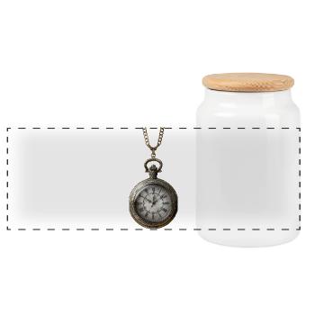 Antique gilded clock on chain - Panoramic Cookie Jar with Wooden Lid - white - Front