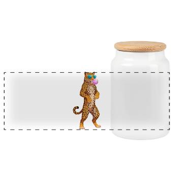 Cooler Leopard Mit Sonnenbrille Und Kaugummi - Panorama Keksdose mit Holzdeckel - Weiß - Vorne
