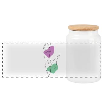 Lineart Tulip with Pastel Shapes - Panoramic Cookie Jar with Wooden Lid - white - Front