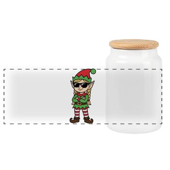 Red Green Rebel Elf - Panoramic Cookie Jar with Wooden Lid - white - Front