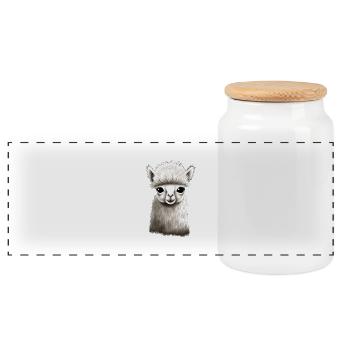 Alpaka flauschig und süß - Panorama Keksdose mit Holzdeckel - Weiß - Vorne