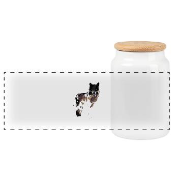 Loup Pochoir - Boîte à biscuits avec couvercle en bois - blanc - Devant