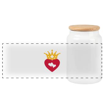 With Heart & Crown / Double Heart - Panoramic Cookie Jar with Wooden Lid - white - Front