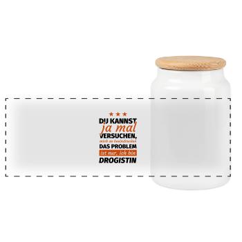 Drogistin Geschenk - Panorama Keksdose mit Holzdeckel - Weiß - Vorne