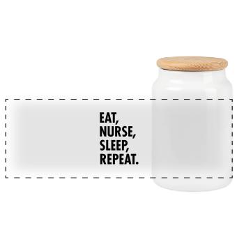 Eat, Nurse, Sleep, Repeat. - Panoramic Cookie Jar with Wooden Lid - white - Front