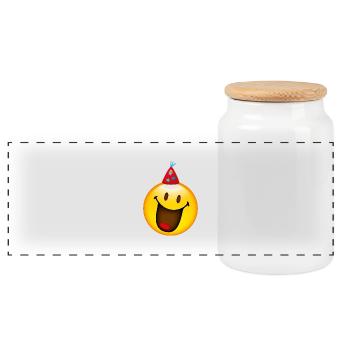 Smiley with Party Hat - Panoramic Cookie Jar with Wooden Lid - white - Front