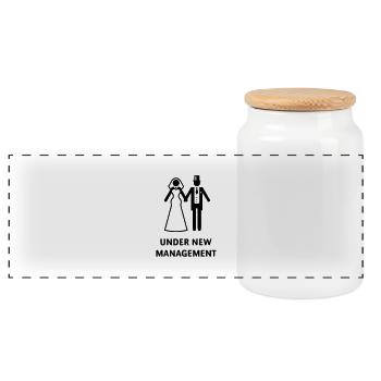 Under New Management (Stag Party / Hen Night) - Panoramic Cookie Jar with Wooden Lid - white - Front