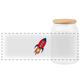 Rocket Startup | Raktenstart | Children's Rocket School - Panoramic Cookie Jar with Wooden Lid - white - Front