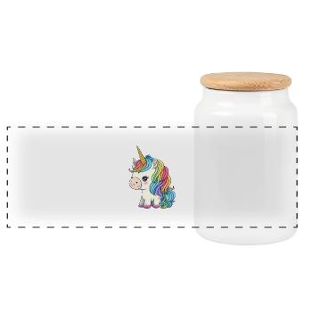 00246 süßes Baby Einhorn mit Regenbogenmähne - Panorama Keksdose mit Holzdeckel - Weiß - Vorne