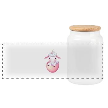 Unicorn Lamb in Egg Imaginative Sheep Design - Panoramic Cookie Jar with Wooden Lid - white - Front