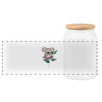 Ballerine koala sur feuilles d’eucalyptus - Boîte à biscuits avec couvercle en bois - blanc - Devant
