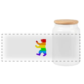 Berliner Bär / Pride Bear / Regenbogen - Panorama Keksdose mit Holzdeckel - Weiß - Vorne