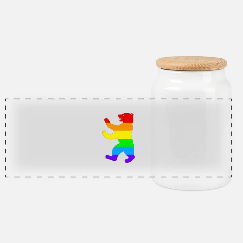 Berliner Bär / Pride Bear / Regenbogen - Panorama Keksdose mit Holzdeckel - Weiß