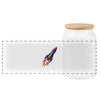 Fusée arc-en-ciel - Boîte à biscuits avec couvercle en bois - blanc - Devant