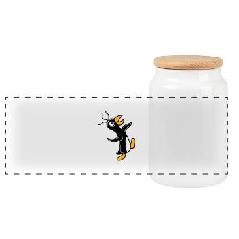 Crazy penguin runs stupid looks stupid silly - Panoramic Cookie Jar with Wooden Lid - white - Front
