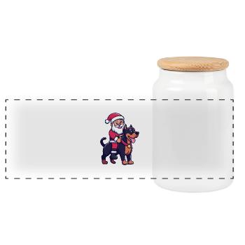 Doberman chien Père Noël dessin animé - Boîte à biscuits avec couvercle en bois - blanc - Devant