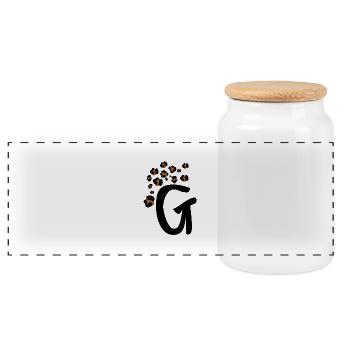 Letter g leopard print - Panoramic Cookie Jar with Wooden Lid - white - Front