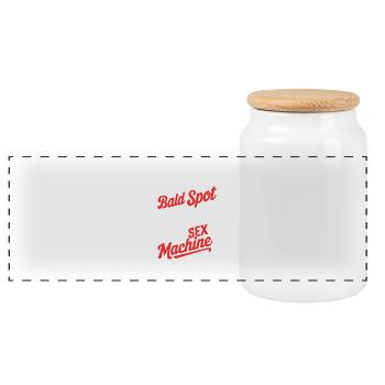 It's Not A Bald Spot, It's a Panel For Sex Machine - Panoramic Cookie Jar with Wooden Lid - white - Front