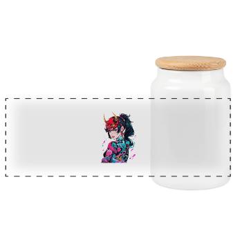 Démone japonaise - Boîte à biscuits avec couvercle en bois - blanc - Devant