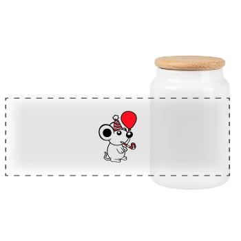 Mouse Birthday Party Birthday Party Party Hat - Panoramic Cookie Jar with Wooden Lid - white - Front