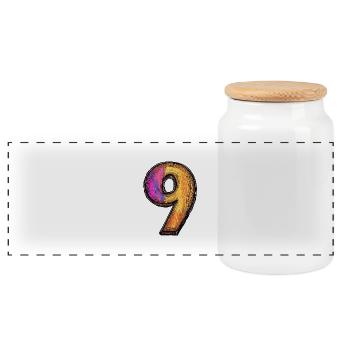 9 Number symbol - Panoramic Cookie Jar with Wooden Lid - white - Front