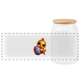 Poussins de Pâques avec oeuf - Boîte à biscuits avec couvercle en bois - blanc - Devant