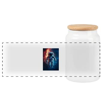 Astronaut 8 - Panoramic Cookie Jar with Wooden Lid - white - Front