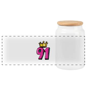 91 Number Crown - Panoramic Cookie Jar with Wooden Lid - white - Front