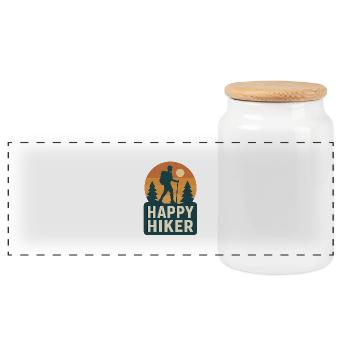 Happy Hiker – Outdoor & Wanderer Design - Panorama Keksdose mit Holzdeckel - Weiß - Vorne