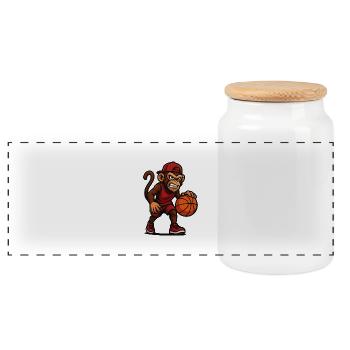 Monkey Comic Basketball - Panoramic Cookie Jar with Wooden Lid - white - Front