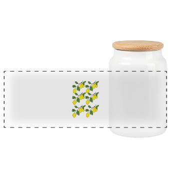 Lemon sprigs - Panoramic Cookie Jar with Wooden Lid - white - Front