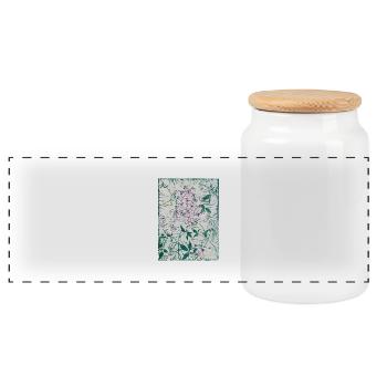 Clematis Montana 2015 Linocut by Danielle St - Panoramic Cookie Jar with Wooden Lid - white - Front