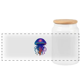 Neon Jellyfish - Panoramic Cookie Jar with Wooden Lid - white - Front