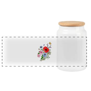 Flowers - Panoramic Cookie Jar with Wooden Lid - white - Front