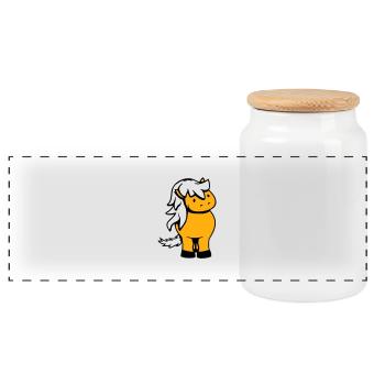 Horse Cute Pony Foal Horse Girl Cute Comic - Panoramic Cookie Jar with Wooden Lid - white - Front