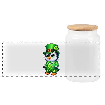 Süßer Cartoon Pinguin St. Patrick's Tag - Panorama Keksdose mit Holzdeckel - Weiß - Vorne