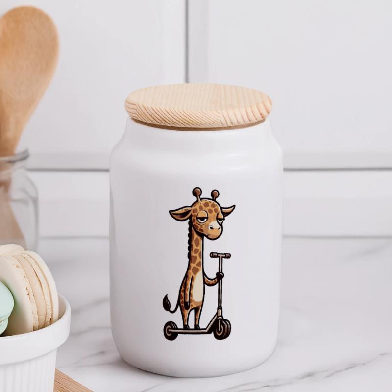 Grumpy Giraffe on Roller Comic Fun Panoramic Cookie Jar with Wooden Lid