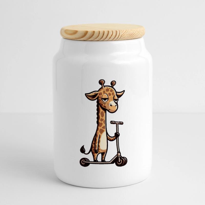 Grumpy Giraffe on Roller Comic Fun Panoramic Cookie Jar with Wooden Lid