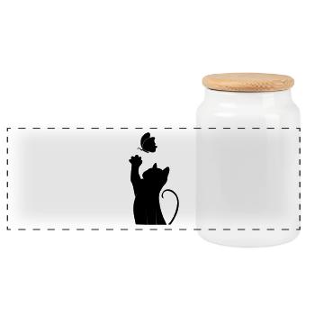 Chat avec le papillon - Boîte à biscuits avec couvercle en bois - blanc - Devant