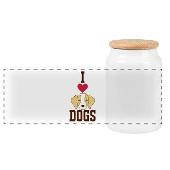*** I ♥ DOGS *** - Panoramic Cookie Jar with Wooden Lid - white - Front