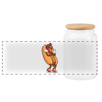 Hot Dog 90 s - Panoramic Cookie Jar with Wooden Lid - white - Front