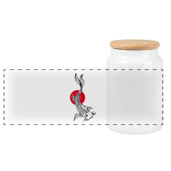 Koi illustration point rouge écriture japonaise - Boîte à biscuits avec couvercle en bois - blanc - Devant