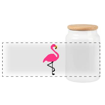 Flamingo PIxel Art - Panorama Keksdose mit Holzdeckel - Weiß - Vorne