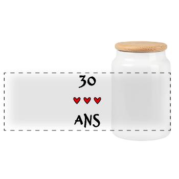 30 ANS. 30e ANNIVERSAIRE. ANNIVERSAIRE 30 ANS. 30 - Boîte à biscuits avec couvercle en bois - blanc - Devant