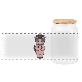 Cheval avec lunettes de soleil - Boîte à biscuits avec couvercle en bois - blanc - Devant