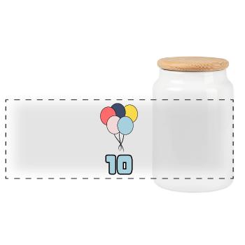 HAPPY BIRTHDAY. HAPPY BIRTHDAY. BIRTHDAY. - Panoramic Cookie Jar with Wooden Lid - white - Front
