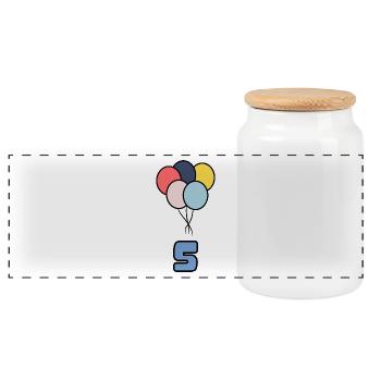 5. 5 YEARS. 5TH ANNIVERSARY. BIRTHDAY 5 YEARS - Panoramic Cookie Jar with Wooden Lid - white - Front